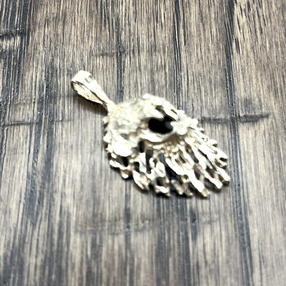 Artisan Lion Head Pendant Sterling Silver Diamond Cut Textured Lion Necklace - Picture 4 of 14